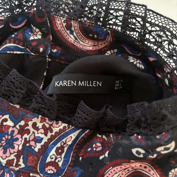 Karen Millen Textured Paisley Lace Blouse Sz 6 - Picture 9 of 11